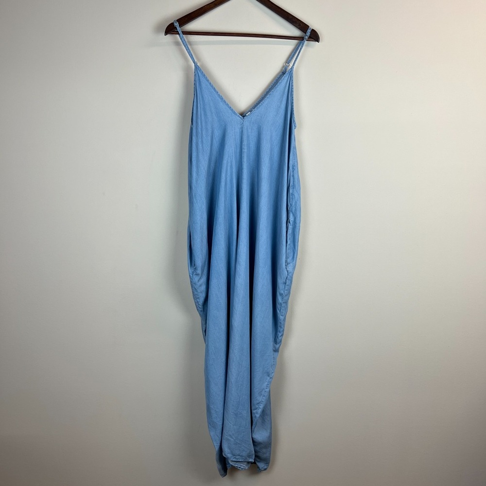 Elan Maxi Dress Womens Small Blue Chambray Lyocell Sleeveless Boho Relaxed Fit S